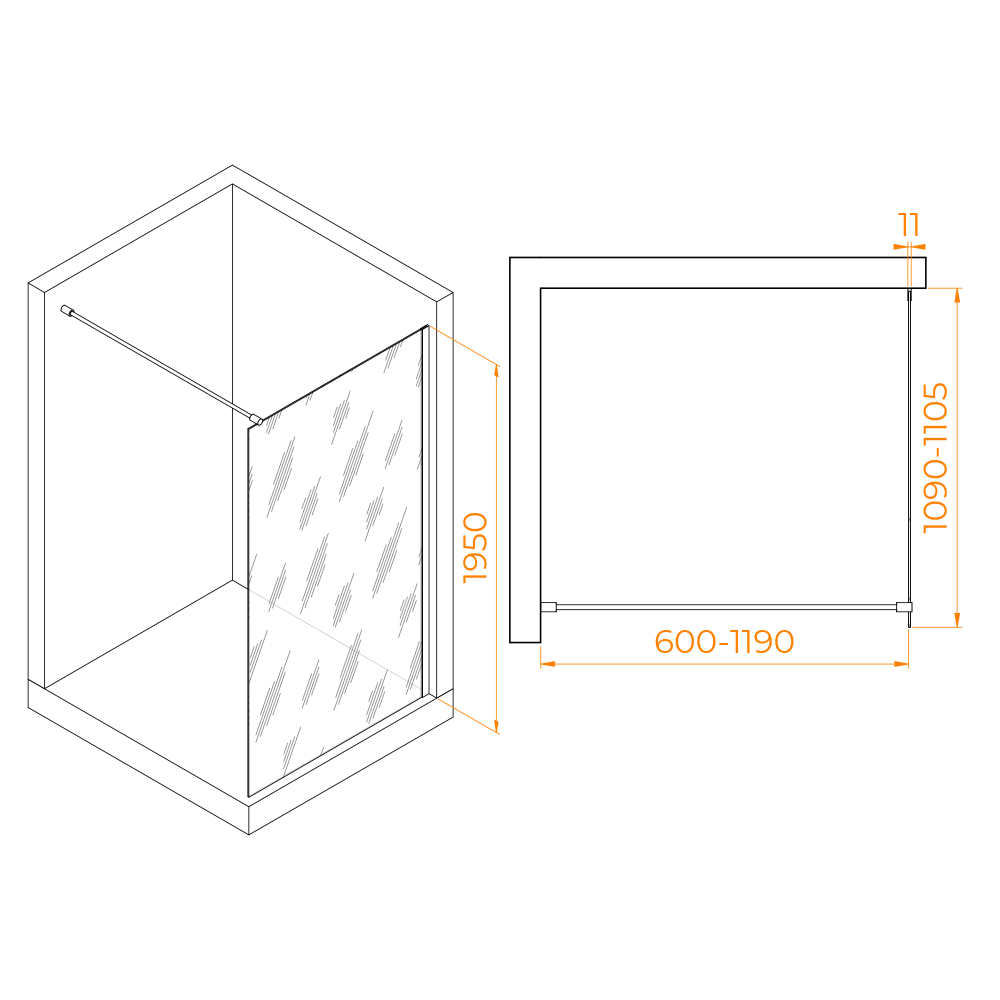 Душевая перегородка RGW WA-002 (Прозрачное, 1100)