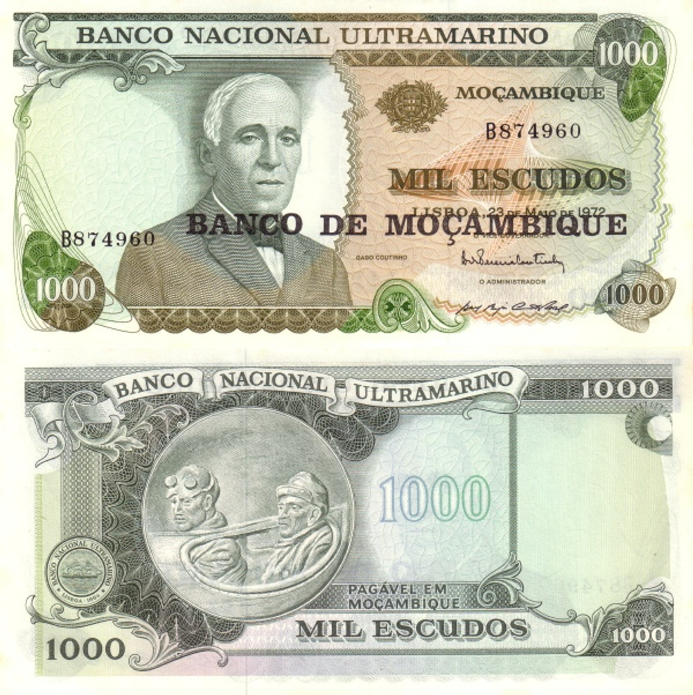 Мозамбик 1000 эскудо, 1976 Гаго Коутиньо UNC