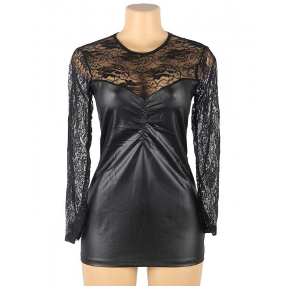 Кожаное платье с кружевной отделкой Ohyeah Sexy lace +стринги, S-M