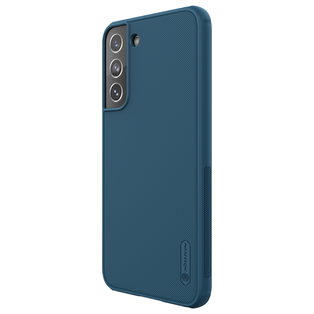 Усиленный чехол синего цвета от Nillkin для Samsung Galaxy S22+ Плюс, серия Super Frosted Shield Pro