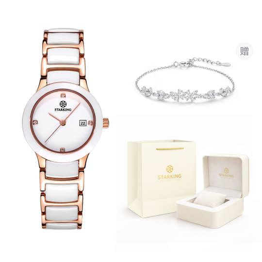 STARKING Bloom Collection Quartz Movement Ceramic Strap Watch Women"s Watch Mother of Pearl Color Watch Dial