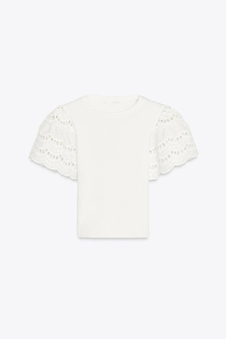 ZARA ТОП БЕЗ РУКАВОВ С ВЫШИВКОЙ, БЕЛЫЙ