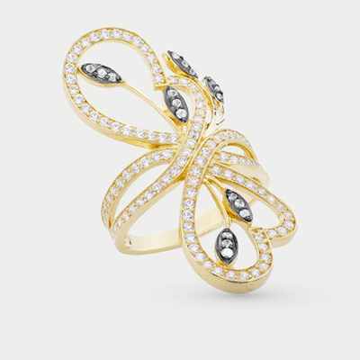 Кольцо желтое золото с фианитами