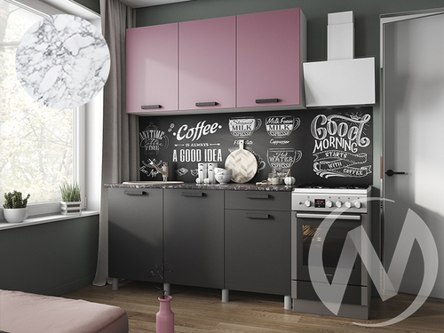 Кухня Кьяра 1.5м (корпус белый/карбон сакура; карбон вулкан) 26мм мрамор итальянский