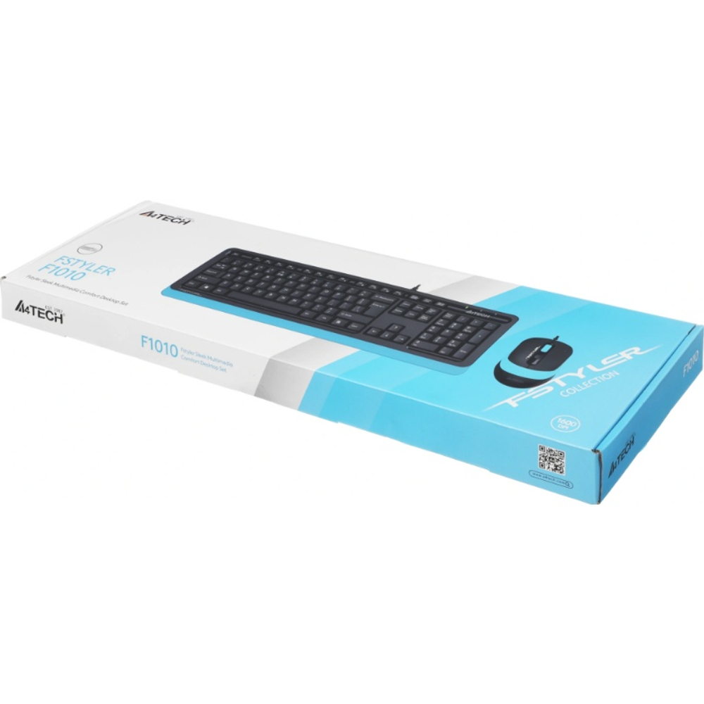 Комплект (клавиатура + мышь) A4Tech Fstyler F1010, черный/синий USB (мембранная)