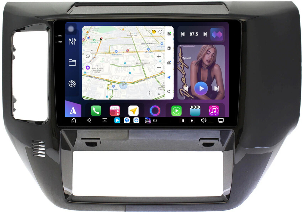 Магнитола для Nissan Patrol Y61 2004-2010 (рамка черная глянцевая) - FarCar XXL3260M монитор 9.5" 2K QLED на Android 14, TS20, 8+256Гб, CarPlay, 4G SIM-слот