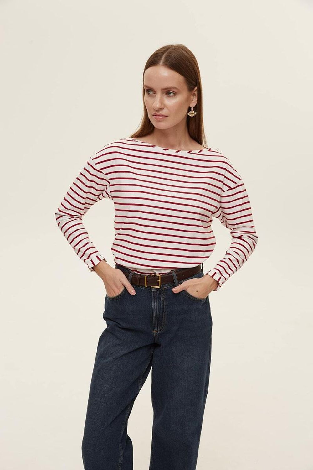 Тельняшка ЛОДОЧКА красная полоска (Размеры S,M)