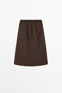 Massimo Dutti Струящаяся юбка миди на шнуровке, коричневый