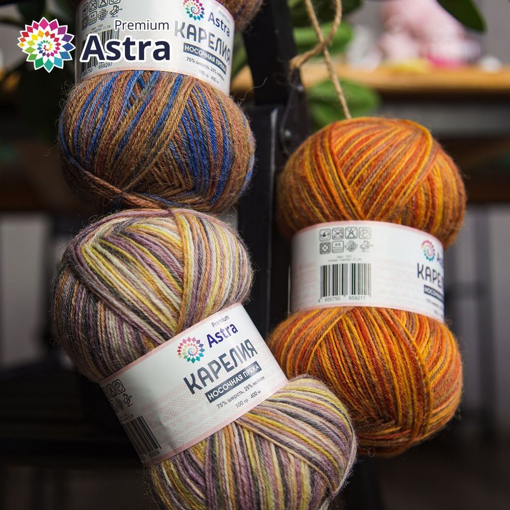 Пряжа Astra Premium (Астра Премиум) Карелия носочная (Karelia sock) / уп.2 мот. по 100 г, 400 м, 1001