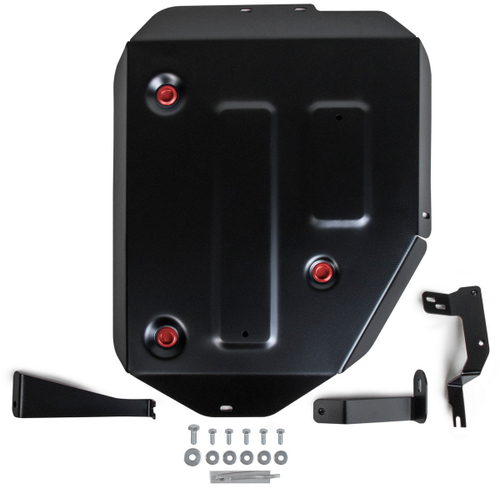 Защита топливного бака АвтоБроня для Hyundai Santa Fe IV рестайлинг (V - 2.2D; 2.5) 2021-н.в./Kia Sorento IV (V - 2.2D; 2.5; 3.5) 4WD 2020-н.в., штампованная, сталь 1.8 мм, с крепежом, 111.02854.1