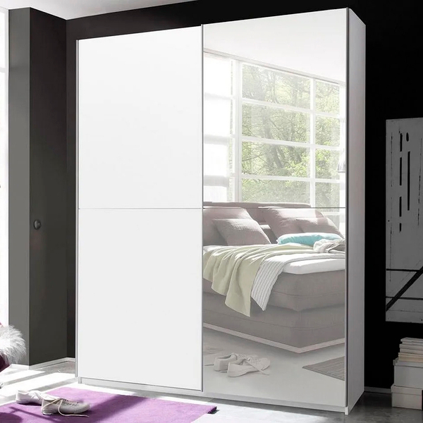 Шкаф купе для одежды с зеркалом белый Муро с раздвижной системой Hettich TopLine L