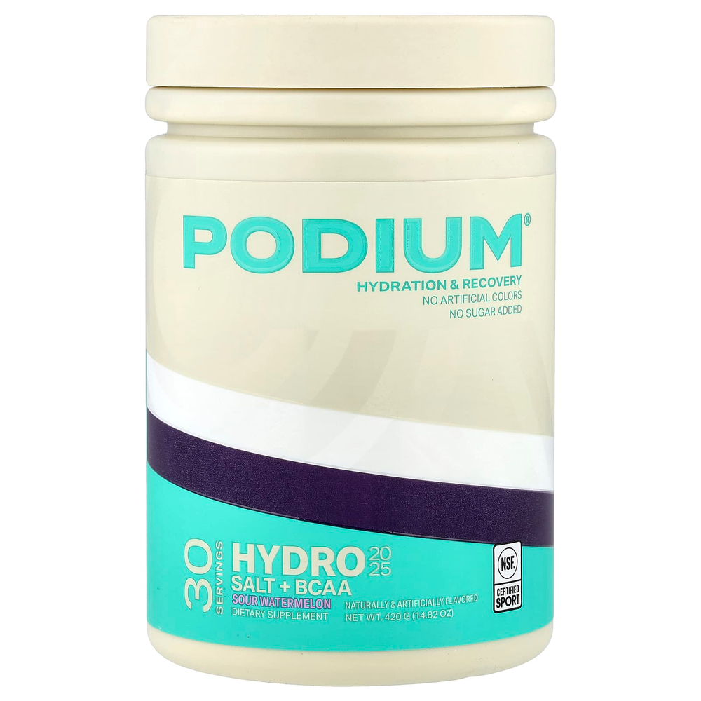 Podium Nutrition, Hydro & Salt 2025 + BCAA, со вкусом кислого арбуза, 420 г (14,82 унции)