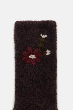 ZARA НОСКИ С ЦВЕТОЧНОЙ ВЫШИВКОЙ, КОРИЧНЕВЫЙ