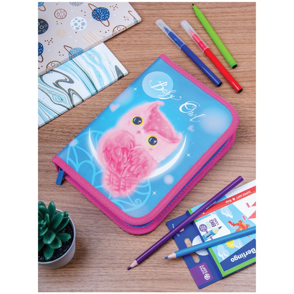 Пенал 1 отделение, 200*140*40 Berlingo "Plush Owl", дополнительная откидная секция, полиэстер