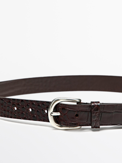 Massimo Dutti Ремень из кожи наппа с тиснением, коричневый