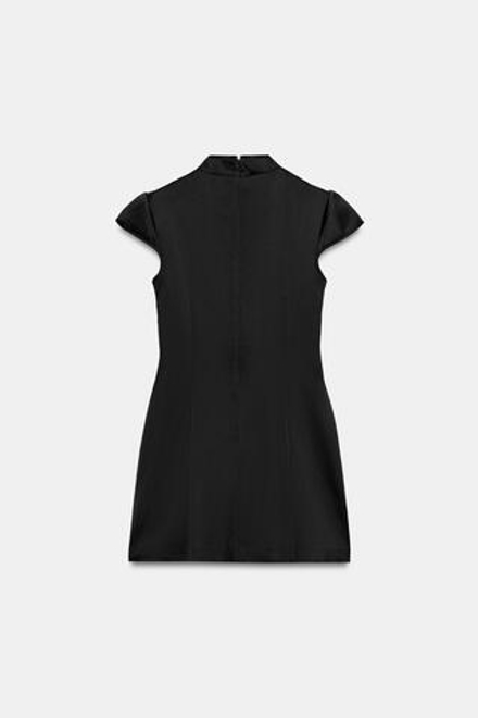 ZARA АТЛАСНОЕ МИНИ-ПЛАТЬЕ С РАЗРЕЗОМ, ЧЕРНЫЙ