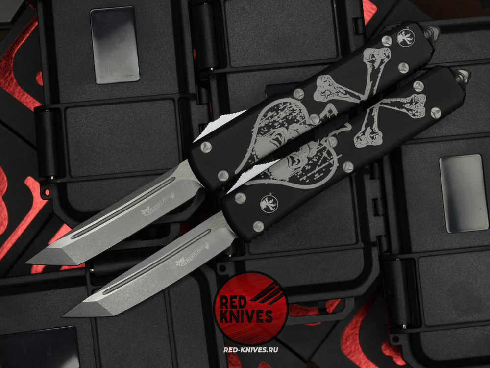 Ножи Microtech Ultratech Death Card Tanto T/E (Левый) + T/E (Правый) "Memento Mori" А+++ - комплект 2 ножа