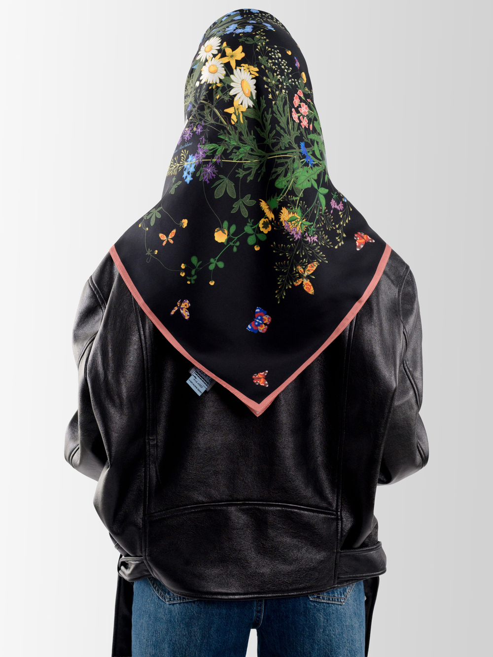 Платок «Русский полевой букет» чёрный 100% шёлк