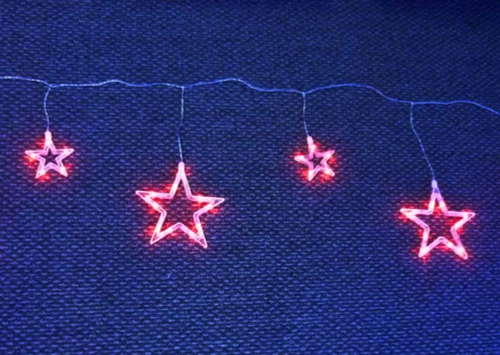 ULD-E1803-045/STA RED IP20 STARS Занавес светодиодный фигурный Звёздочки, 1,8х0,3м. 6 подвесов. 45 светодиодов. Красный свет. Провод прозрачный. TM