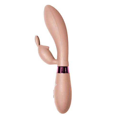Бежевый вибратор 20,5см с клиторальным зайчиком Indeep Yonce Beige