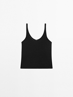 Massimo Dutti Трикотажный топ из 100% льна, черный