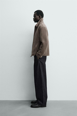 ZARA КУРТКА-БОМБЕР ИЗ ТКАНИ «ЁЛОЧКА» НА МОЛНИИ, ПЕСОЧНЫЙ