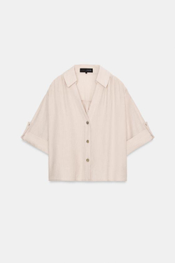 ZARA РУБАШКА СТРУЯЩЕГОСЯ ПОКРОЯ С КОРОТКИМ РУКАВОМ, ЭКРЮ