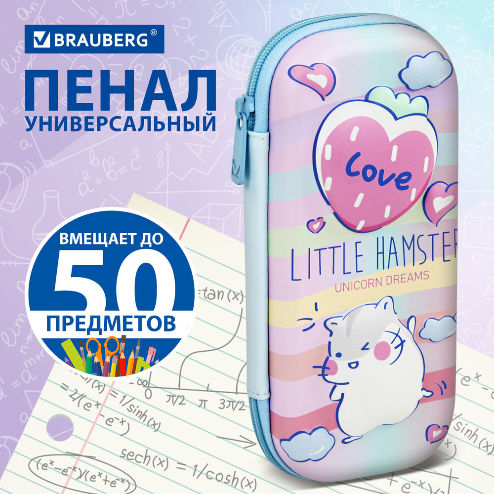 Пенал BRAUBERG 1 отделение 1 откидная планка EVA 3D 22х10х5 см "Humster" (2 штуки в упаковке)