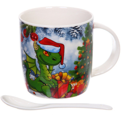 Кружка керамическая 370мл «Загадочный Дракон» с ложкой в подарочной коробке