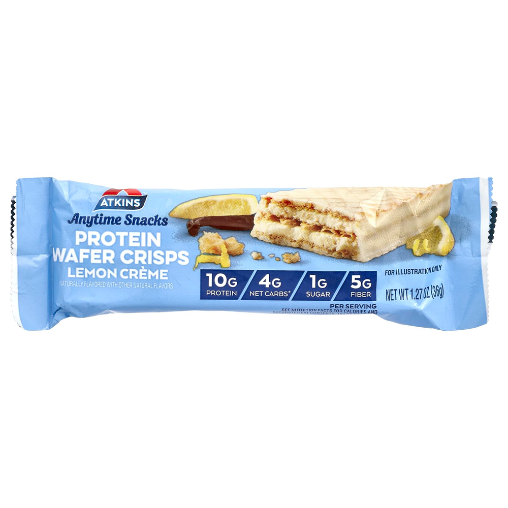 Atkins, Anytime Snacks, протеиновые вафли, лимонный крем, 5 батончиков, 36 г (1,27 унции)