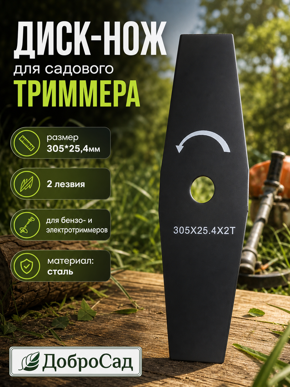 Диск нож для триммера садового 2 лезвия 305*25,4мм. 2Т