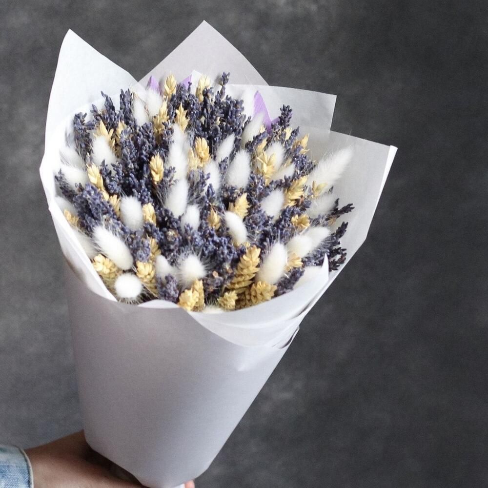 Букет сухоцветов Лаванда, пшеница, лагурус натуральный
