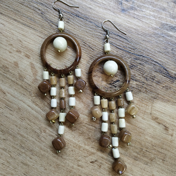 Серьги Кольцо с подвесами, дерево