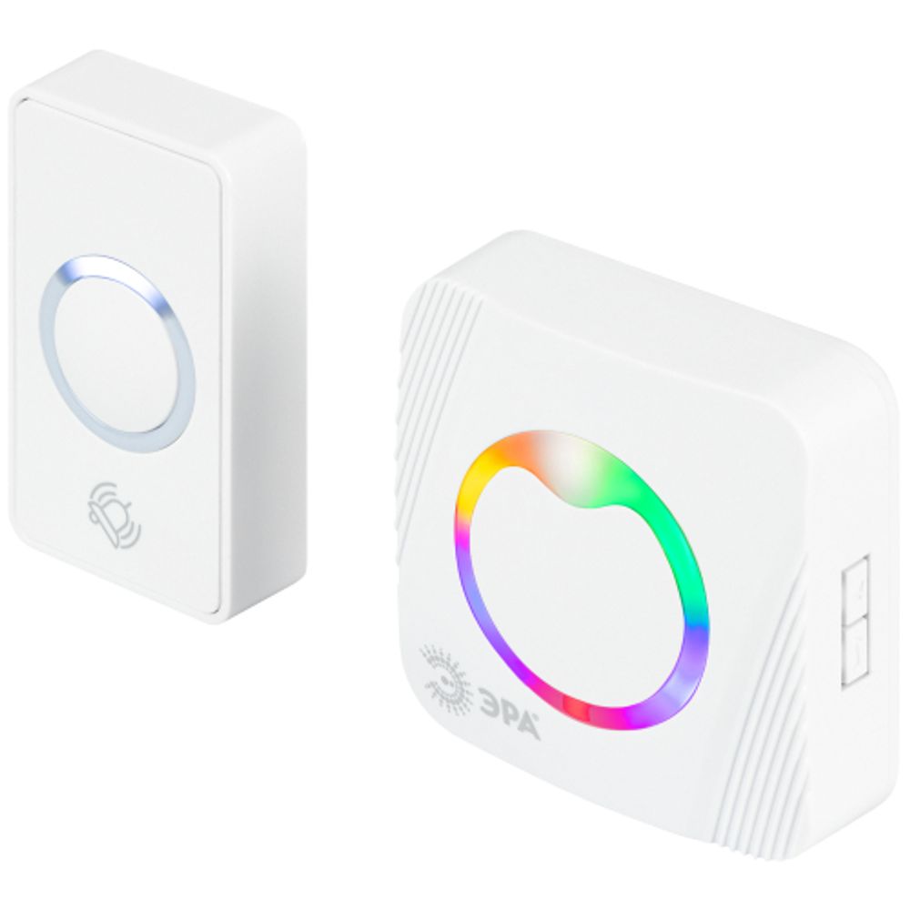 Звонок дверной ЭРА POLYCOLOR C100 беспроводной RGB подсветка белый 36 мелодий | Электрозвонки беспроводные