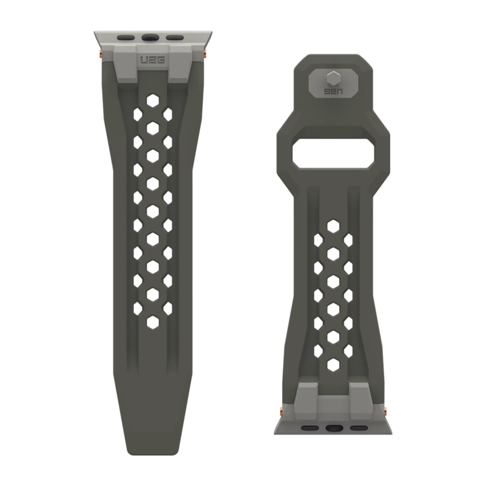 Ремешок из фторэластомера UAG Monarch для Apple Watch 44, 45, 46 мм и Ultra 2–3 Перфорированный ремешок с застёжкой pin-and-tuck из нержавеющей стали. На запястье обхватом 160–195 мм