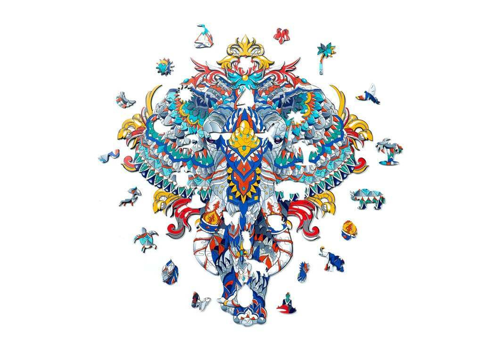 Индийский слон chapa puzzles - Деревянный пазл, мозаика, детали разных форм, уникальные картины которые вы собираете сами