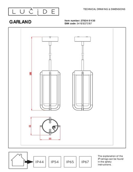 Уличный подвесной светильник Lucide Garland 27824/01/30