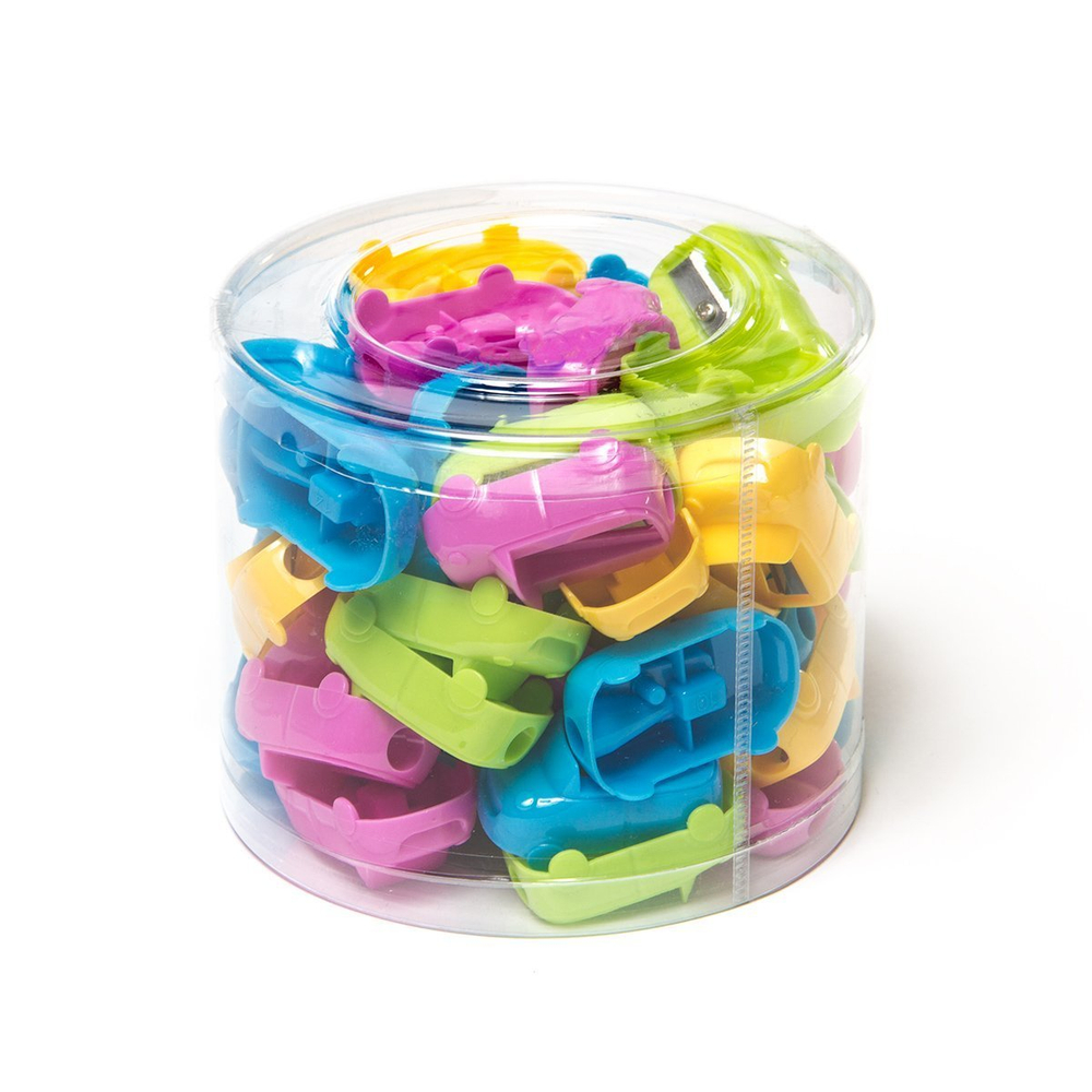 Точилка пластиковая Alingar "Машинки", 1 отверстие, цвет ассорти, пластиковая банка