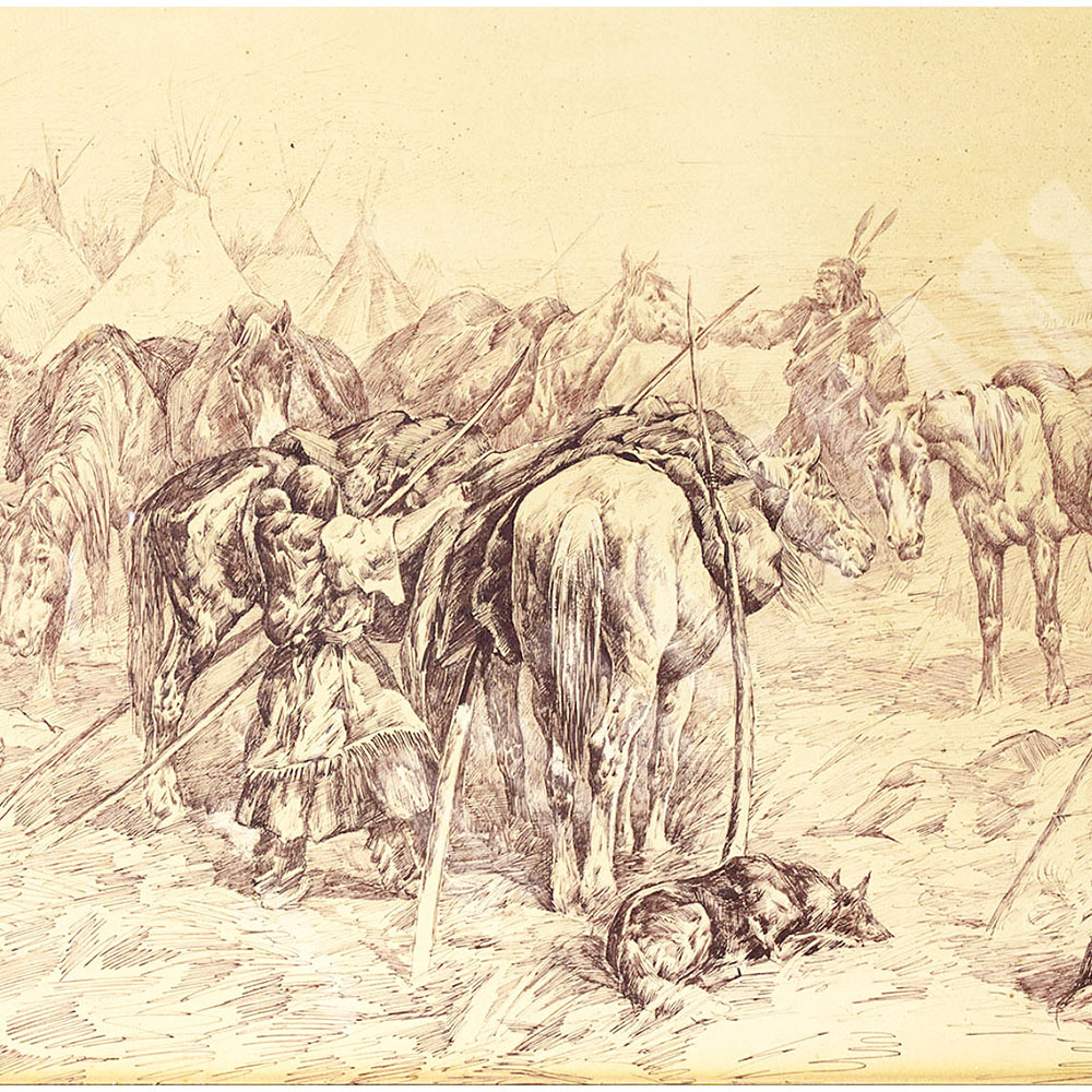 Н/х. Индейцы Сиу. Германия. 1900–1910. Бумага на картоне, тушь.