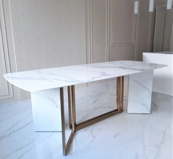 Стол Marble Cross, 220х100 см, белый керамогранит