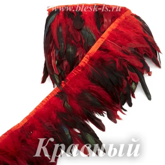 Перья петуха на ленте, 13-15 см, Красные