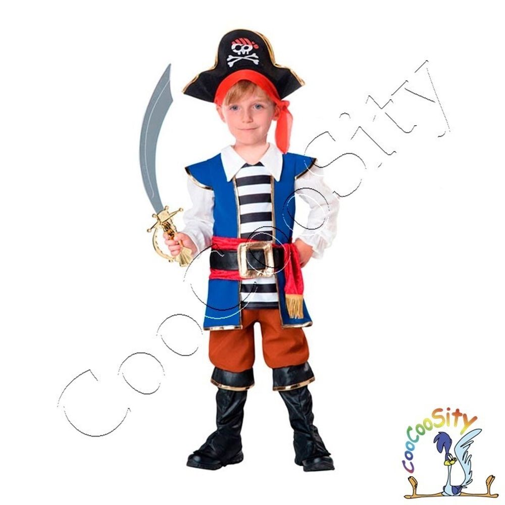 костюм Пирата синий р-р L, рост 130-140 см (шляпа, рубашка, брюки, пояс, повязк, накладки на сапоги)