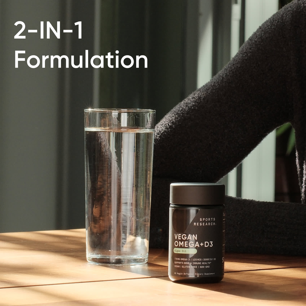 Sports Research, веганская омега и витамин D3, 60 растительных капсул