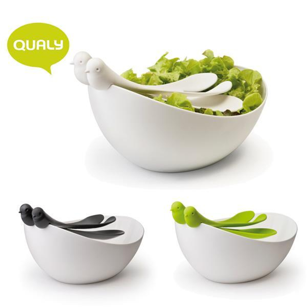 Салатница с ложками Sparrow белая Qualy
