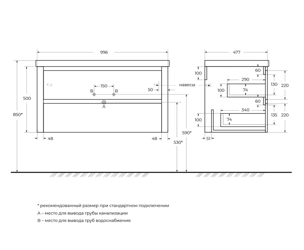 Мебель для ванной Cezares RELAX 100 Брашированное золото RELAX-1000-2C-SO-BORO-P