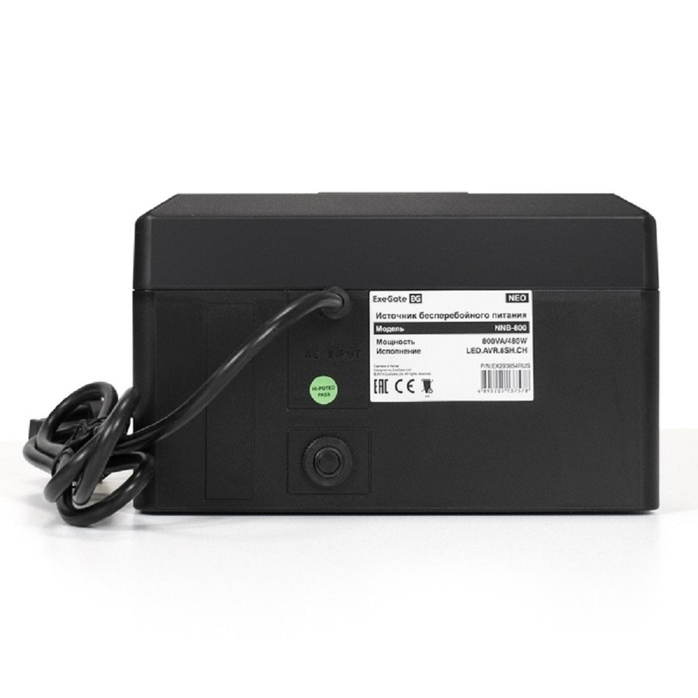 Exegate EX293854RUS ИБП ExeGate NEO NNB-800.LED.AVR.8SH.CH &lt;800VA/480W, LED, AVR, 8*Schuko, 4*USB-порта для зарядки, Black&gt;