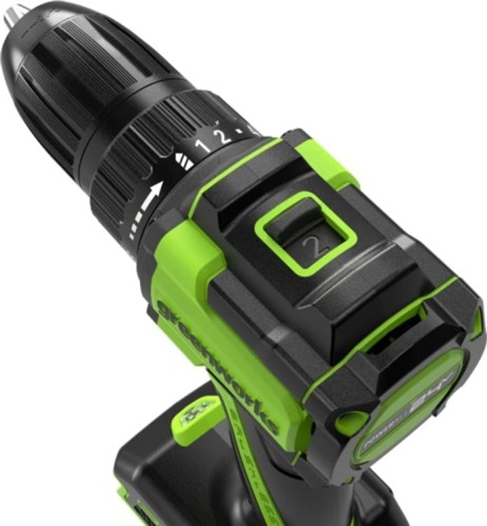 Дрель-шуруповерт аккумуляторная GREENWORKS DD345 24V, 2 АКБ 2Ач и ЗУ 3708307CUC