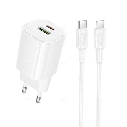 Сетевой адаптер питания BOROFONE BA104A PD 20W + Q.C3.0 + кабель Type-C - Type-C (белый)