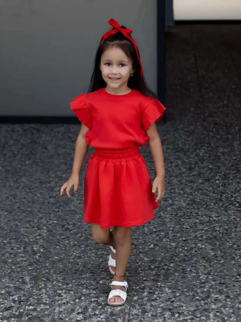 Костюм трикотажный летний юбка и топ в рубчик