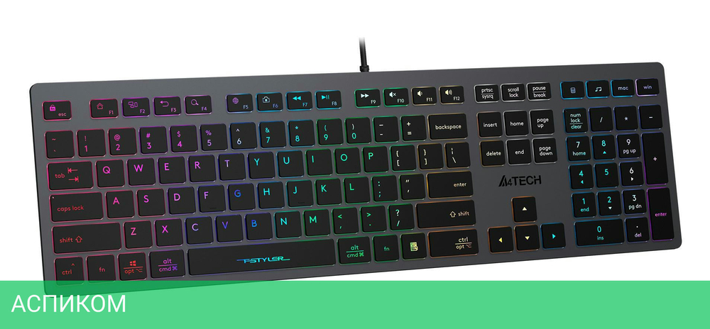 Клавиатура A4Tech Fstyler серый/неоновая подсветка (FX60)